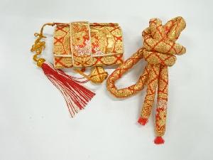 アンティーク　鳳凰に霊芝雲模様織出し子供用筥迫・丸くげセット